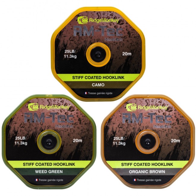 RidgeMonkey Tec Stiff Coated Hooklink 35lb Weed Green
