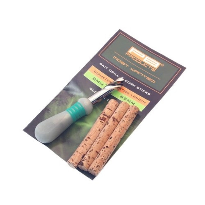 Set Trapano E Bastoncini In Sughero PB Products – 6mm E 8mm – Per Esche Pop-up Da Carpa